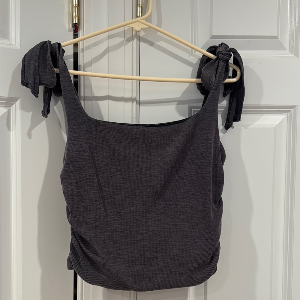 Free People Gray Crop Tie Front Tank Top